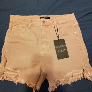 Risen Women's Tan Frayed Jean Shorts
